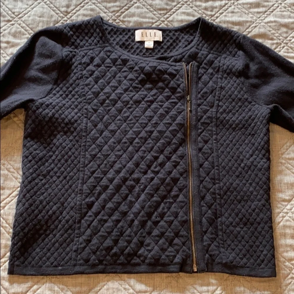 Elle Quilted Moto Textured Cardi Sweater EUC